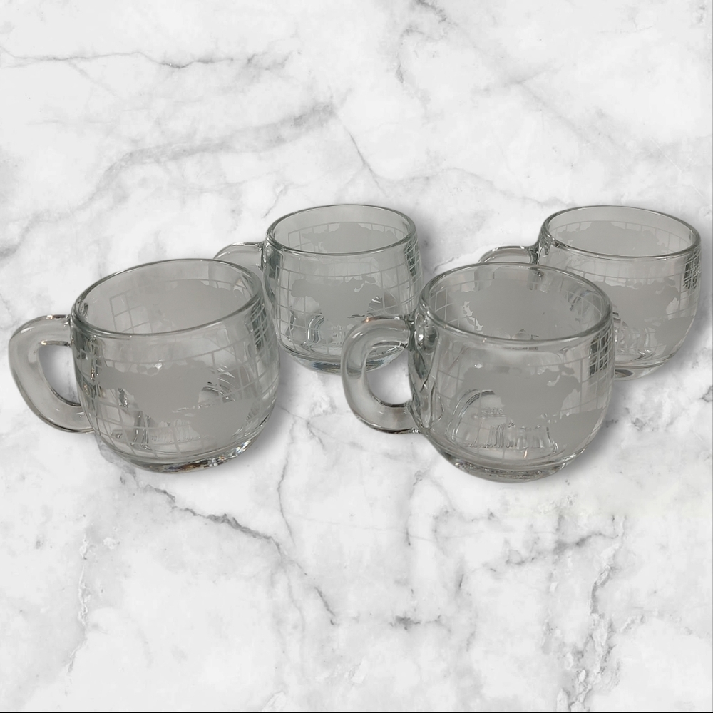 Nescafe World Map Glass Mugs Set of 4